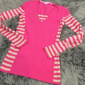 Lilly Pulitzer striped pink tan v neck sweater